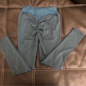 Women’s checkered, teal spandex leggings